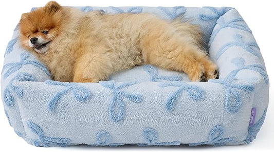 Lesure Cute Dog Bed for Small Dogs - Washable Puppy Beds,Cozy Rectangle Orthopedic Pet Sofa with Jacquard Shaggy Plush & Anti Slip Bottom,25x21x7inches