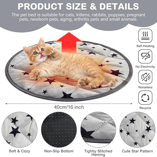Namalu 4 Pack Self Warming Cat Bed Self Heating Cat Mat Star Pattern Soft Dog Crate Pad Thermal Pet Mat Anti Slip Kennel Washable Dog Warming Bed for Outdoor Indoor(15.7 Inches,Round)
