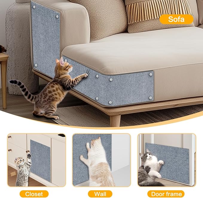 Cat Scratch Mat,118.5"x17.4" Trimmable Self-Adhesive Cat Scratch Furniture Protector, Sticky Cat Scratcher Wall Mat, Covering Cats Tower, Couch Protector from Cats Claws (Light Grey)