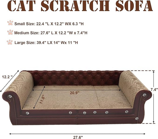 Scratching Sofa, Couch Shaped Thick Scratching Cardboard, Lounge Bed for Indoor Rest&Play, Sofa Scratcher Pad (Brown, 27.6" L X 12.2" W X 7.4" H)