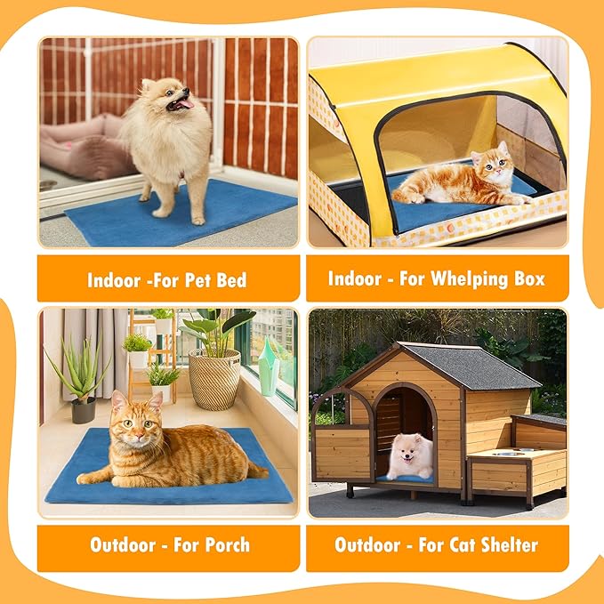 Pet Heating Pad for Cat Heating Pad Indoor Self Heating Cat Pad with 6 Adjustable Temperature & 5 Timers, Dog Heating Pad Waterproof Heated Dog Bed with Chew Resistant Cord Pet Heating Pad