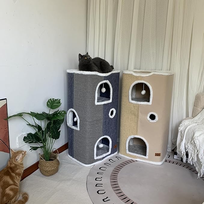 Cat House - Large Cat Cave with Fluffy Ball Hanging and Scratch Pad, Foldable 16.9x15x13 inches