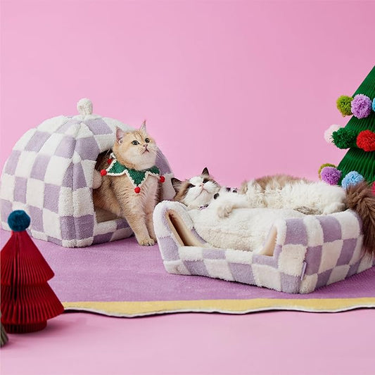 Lesure Cute Cat Beds for Indoor Cats - 2 in 1 Large Cat Cave Bed with Removable Washable Cushioned Pillow, Cozy Kitten with Non-Slip Bottom, Purple, 17.3 inches