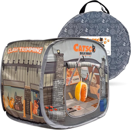 Capnip Cat House & Tent for Indoor Cats – Pop-Up Cat Tent House with Catnip Toy, Shopping Mart Theme for Cats & Kittens, Catsco Bulkmart
