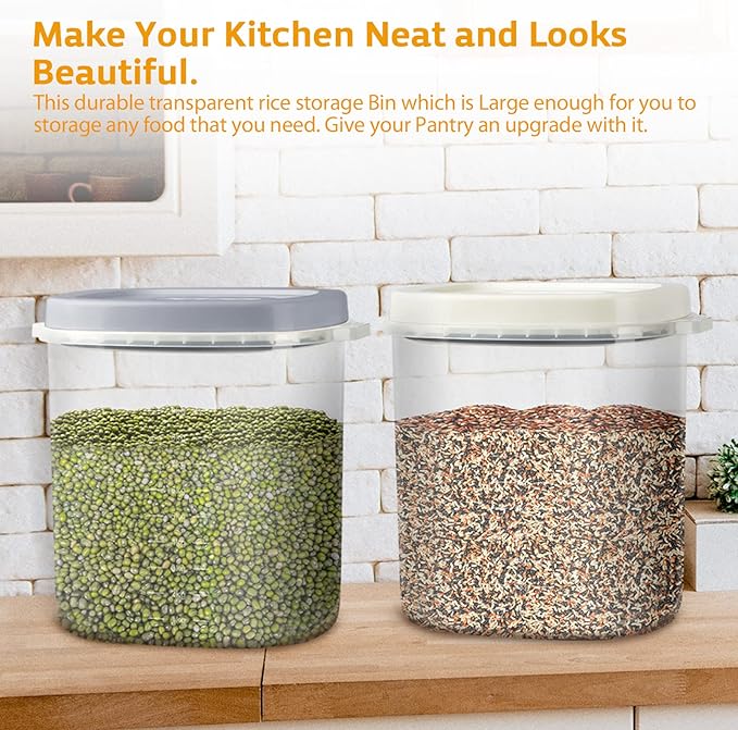 Large Airtight Food Storage Container Bin, 20-lb Dry Food Rice Container with Lid-Lock Handle and Measuring Cup. Cereal, Flour Dog Cat Pet Food Containers