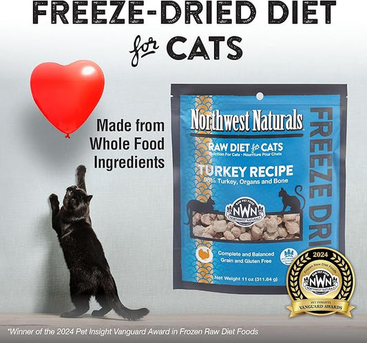 Northwest Naturals Freeze-Dried Turkey Cat & Kitten Food – Bite-Sized Nibbles – Healthy, Limited, Human-Grade Ingredients, All-Natural, High-Protein Raw Diet – Complete & Balanced – 11 oz (Pack of 3)