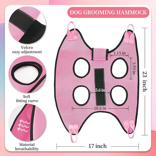 PatiencET Dog Grooming Hammock, Pet Grooming Hammock for Cats & Dogs with Security Strap, Dog Sling for Nail Trimming with Nail Clippers/Trimmer, Nail File, Pet Comb(Pink S)