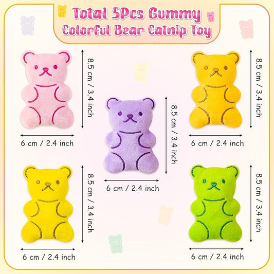 MALLMALL6 Catnip Toys for Cat - 5Pcs Gummy Colorful Bear Catmint Interactive Cat Toy for Indoor Cats, Soft Candy Kitten Supplies, Kitten Teething Chew Toy Set, Cute Pet Gifts for Cat Lover