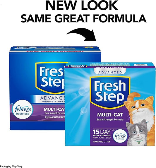 Fresh Step Advanced Multi Cat Clumping Litter with Febreze Freshness, Fresh Step Clumping Cat Litter Extra Strength Formula, 37 lbs. (2 x 18.5 lb. Box)