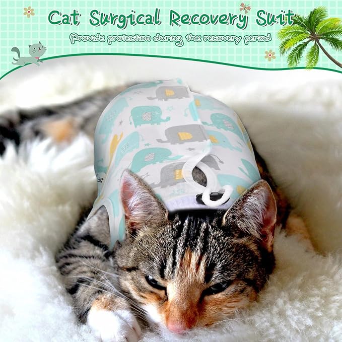 Nuanchu 3 Pieces Cat Recovery Suit Kitten Recovery Suit E-Collar Alternative for Cats and Dogs Abdominal Skin Anti Licking Pajama Clothes Sets(Cute Pattern,Large)