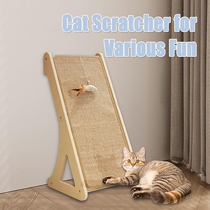 Cat Scratcher, Sisal Cat Scratching Pad, L Shape Cat Scratch Pad for Indoor Cats, 27 Inch Furniture Protector with Mouse Toy