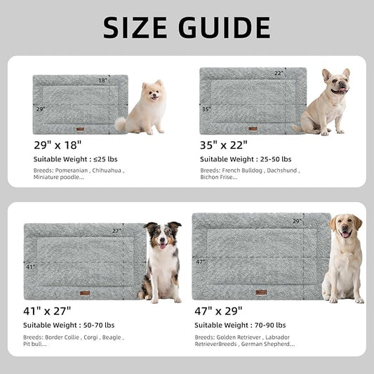Fluffy Reversible Dog Bed Mat - Ultra Soft & Machine Washable Dog Crate Pad fit for Metal Kennel, Cozy Sleeping Mat, 29" x 18", Light Gray