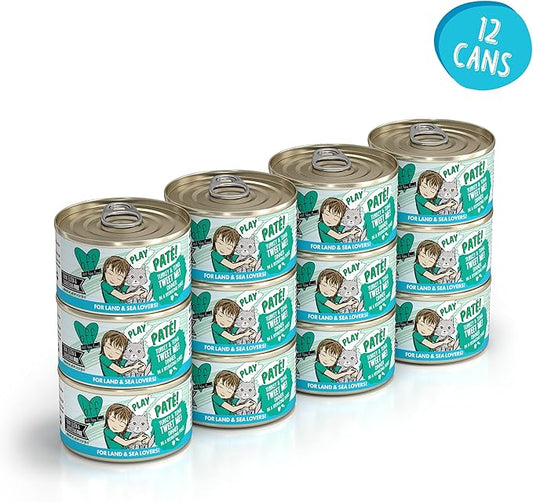 Weruva B.F.F. Play - Best Feline Friend Paté Lovers, Aw Yeah!, Turkey & Tuna Tweet Me! with Turkey & Tuna, 2.8oz Can (Pack of 12)