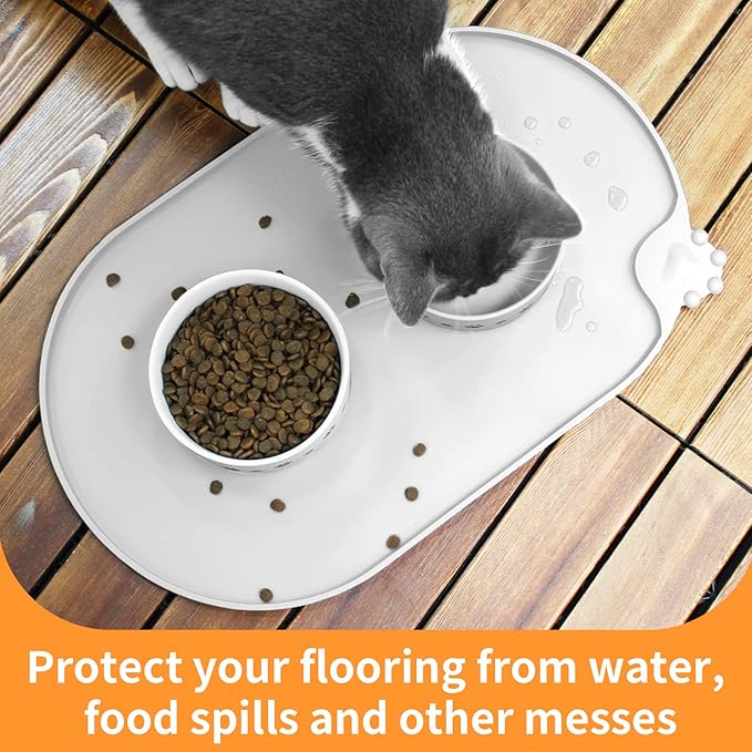 KPWACD Pet Placemat for Dog and Cat, Waterproof Silicone Dogs Feeding Bowl Mat Prevent Food and Water Overflow, High-Lips Puppy Dish Mats Suitable for Small Medium Big Pets, White, 24" * 16"