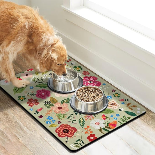 Eco-Friendly Pet Supplies: 17"x30" Absorbent Quick Dry Dog Bowl Mats for Food and Water Dispenser, Cat Food Mat