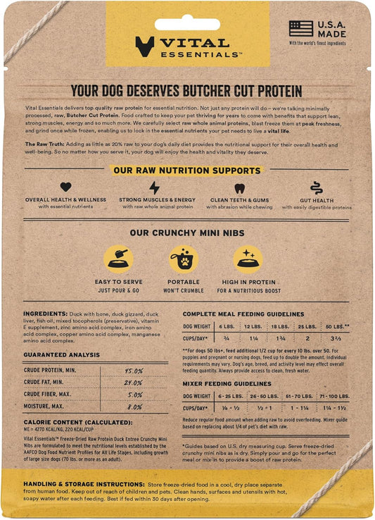 Vital Essentials Freeze-Dried Raw Duck Meal or Mixer Dog Food Crunchy Mini Nibs, 5.5 oz