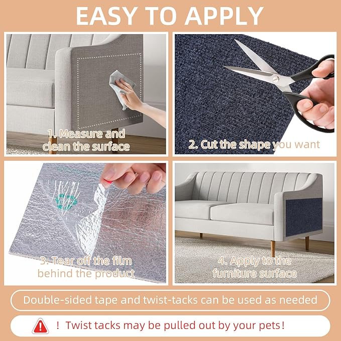 Anti Cat Scratch Furniture Protector, 10 Pack | 11.8" X 15.7" / Per | Self-Adhesive Cat Scratching Mat for Couch, Wall, Door, DIY, Durable, with 40 Twist Pins(Dark Grey)