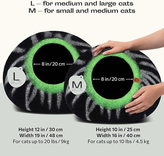 MEOWFIA Cat Cave – Premium Felt Cat Bed for Indoor Cats, Handmade 100% Merino Wool (Medium, Shining Tiger)