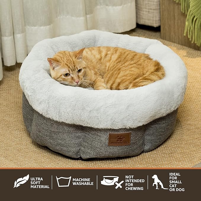 Cat Beds for Indoor Cats,Kitten Bed,Dog Bed for Extra Small Dogs Breeds,Puppy Kennel Bed, Comfy Durable Pet Sleeping Bed, Washable Roun Cat Bed & Non-Slip Bottom, Size 18"L x 18"W x 7.5"Th