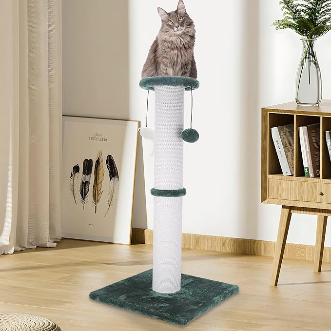 Cat Scratching Post 34 Inches Heavy Duty and Thicker Cat Scratching Post Sisal Rope with Hanging Ball and Mice Scratching Post for Indoor Cats and Adult(Green)
