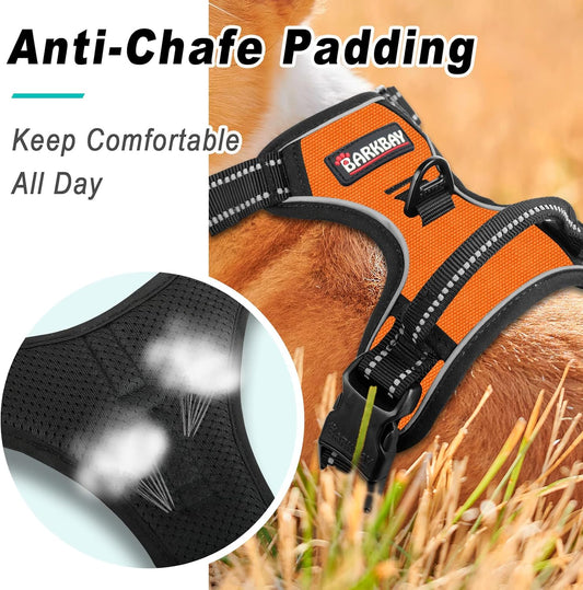BARKBAY No Pull Dog Harness Large Step in Reflective Dog Harness with Front Clip and Easy Control Handle for Walking Training Running(Orange,L)
