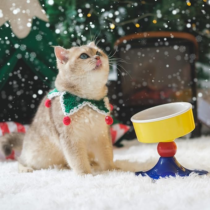 Ceramic Elevated Raised Cat Bowls,Cat Food Dish with Stand, 3 Height Adjustable Raised Dog Bowl Stand for Small Dogs Cats, Adjusts to 4.69", 5.98", 7.28" (Red & Blue)