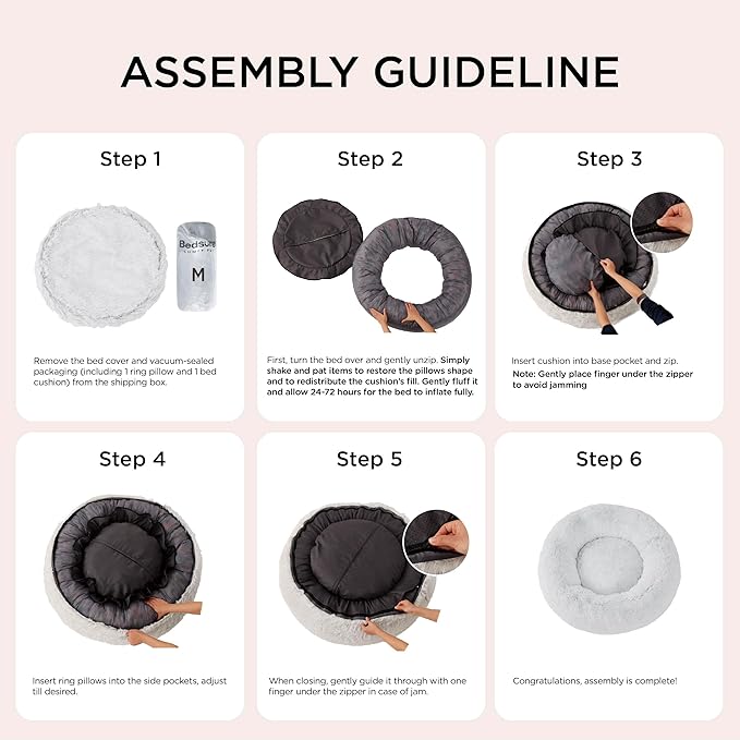 Bedsure Calming Dog Bed for Large Dogs - Donut Washable Large Pet Bed, Anti-Slip Round Fluffy Plush Faux Fur Dog Bed, Fits up to 80 lbs Pets, Multi-Colored, 36 inches