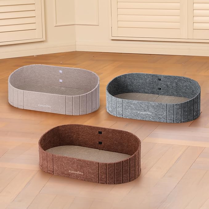 FUKUMARU Cat Scratcher, 24 Inch Sofa Shape Cat Scratching Bed, Reversible Detachable Cats Scratching Board, Round Cats Scratch Pads Refill Indoor, Caramel