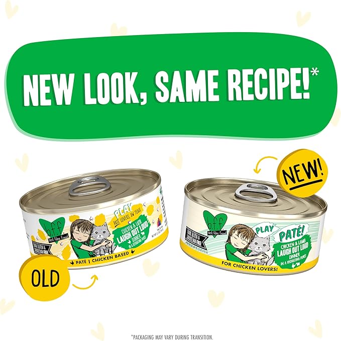 Weruva B.F.F. Play - Best Feline Friend Paté Lovers, Aw Yeah!, Chicken & Lamb Laugh Out Loud with Chicken & Lamb, 5.5oz Can (Pack of 8)