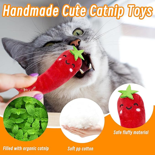 Catnip Toys for Indoor Cats, 5 Pack Cat Toys for Cats, Fluffy Catnip Toys for Chewing Playing, Interactive Kitten Toys, Catnip Filled Kitty Chew Teething Toys, Cat Chew Toys, Vegetable,5 pcs