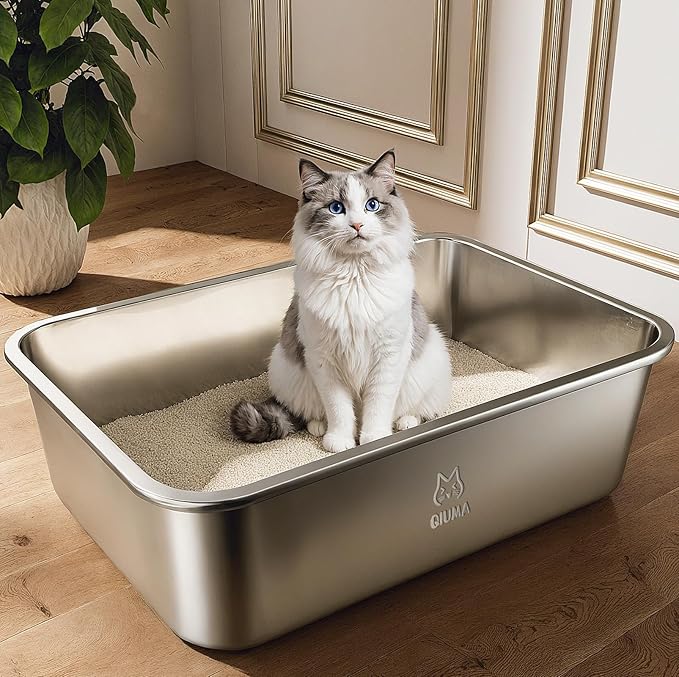 Stainless Steel Litter Box, Large Metal Cat Litter Box with High Sides, Odor-Free, Non-Stick, Easy to Clean, Ideal Cat Toilet for Most Cats, Litter Tray