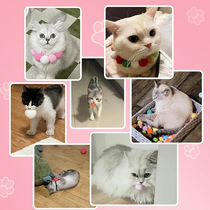 Soft Pom Pom Cat Toys - Plush Interactive Balls for Kittens & Indoor Cats, DIY Craft Decorations - Multi-Purpose Play, Training & Sensory Enrichment (1.2" 50pcs + 1.6" 30pcs)