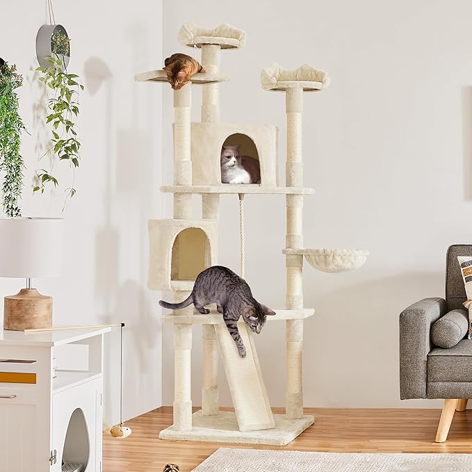 Yaheetech Multi-Level Cat Trees Cat Towers 79in Cat Tree for Indoor Cats with Sisal-Covered Scratching Posts, Plush Perches and Stable Condo for Kittens, Cats and Pets, Beige