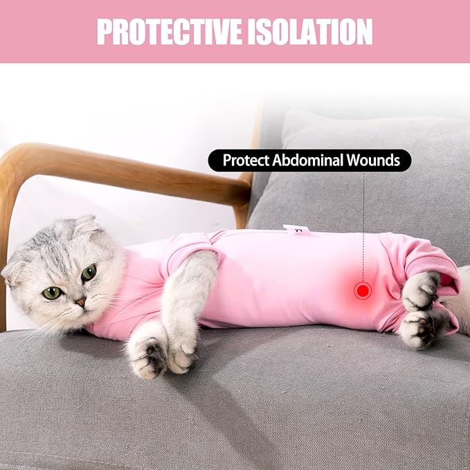 LIANZIMAU Cat Surgical Recovery Suit Professional for Male Female Dog Abdominal Wounds Cone E-Collar Alternative Anti-Licking Pet Surgical Recovery Pajama Suit Soft Fabric Onesie for Cats