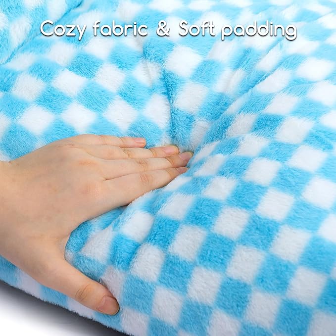 Hollypet Fluffy Plush Dog Cat Pet Couch Soft Calming Sofa Bed for Medium Small Cats and Dogs, Blue and White