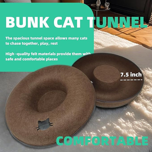 Donut Cat Tunnel Bed Peekaboo Cat Cave for Large Cats Up to 30 Lbs, Kitty Interactive Playing Tent House for Multiple Cats,Detachable,Scratch Resistant (Brown, Large - 24 Inch Diameter)
