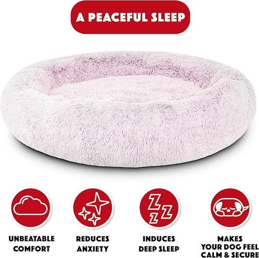 The Dog’s Bed Sound Sleep Original Donut Dog Bed, XXL Rose Pink Plush Removable Cover Calming Nest Bed, Veterinary Approved