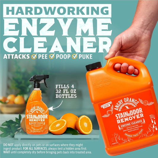 ANGRY ORANGE 1 Gallon Enzyme Cleaner and Deodorizer, Pet Stain and Odor Remover for Dog & Cat Urine and Stains - Citrus, Made in USA