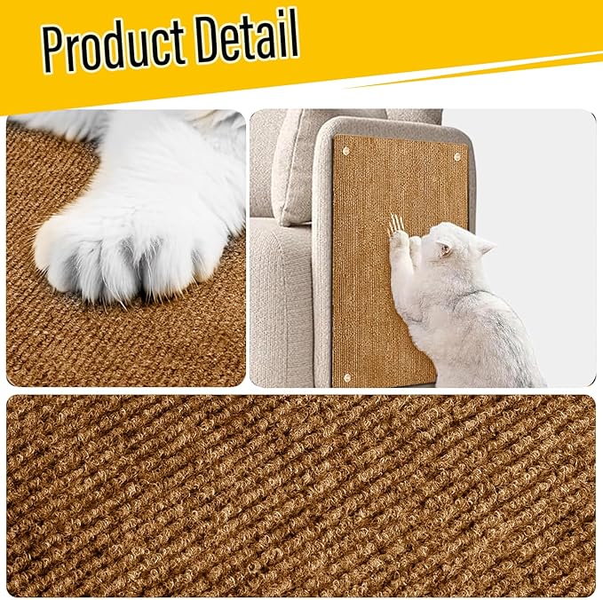 Cat Scratch Couch Furniture Protector, Adhesive Cat Scratch Pad Deterrent for Furniture, DIY Climbing Scratcher for Indoor Cats (Khaki, 39.3x15.8 in)