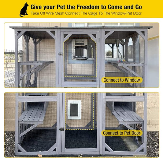Aivituvin Catio Outdoor Cat Enclosure Large Walk in Cat Kennel Kitten Cage with Platforms and Small Houses