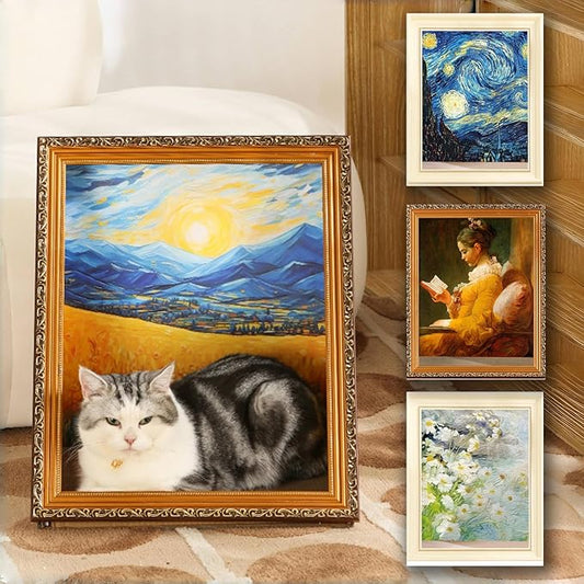 Oil Painting Cat House with Scratcher,Cat Bed Art Picture Frame Scratching Board Playing Tent Box, Assemble Kitty Couch Cave Condo Creative Pets Furniture - Kitty Living in Famous Painting