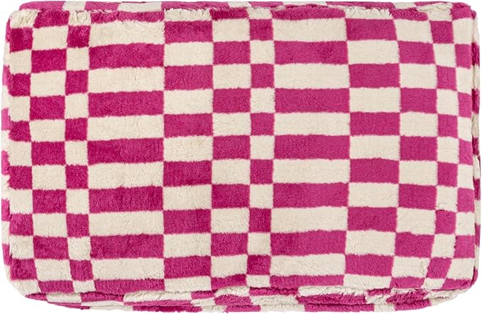 DBD3001H-XL Mabel 49.5" x 31.5" Designer Modern Ultra Soft Reversible Plush Rectangular Pet Bed with Washable Cover, Raspberry Check