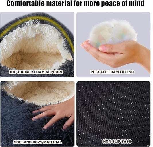 Cat Beds for Indoor Cats,Cat Cave for Puppy and Kitty,Calming Small Dog Bed for Small Dogs with Cover Cave,Cozy Warming Fluffy Washable Anti-Slip Pet Sleeping Bag(24 * 24inch,Dark Gray)