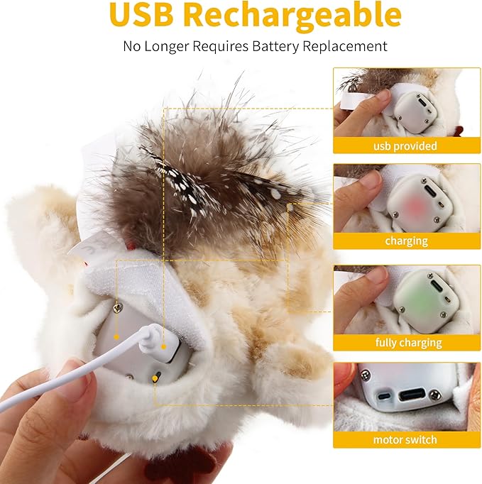 Gigwi Interactive Cat Toys for Indoor Cats, Flapping and Chirping Catnip Toys for Cat Exercise, Automatic Cat Toy with Beating Wings & Real Feather Tail, Rechargeable Cat Kicker Toy Princess