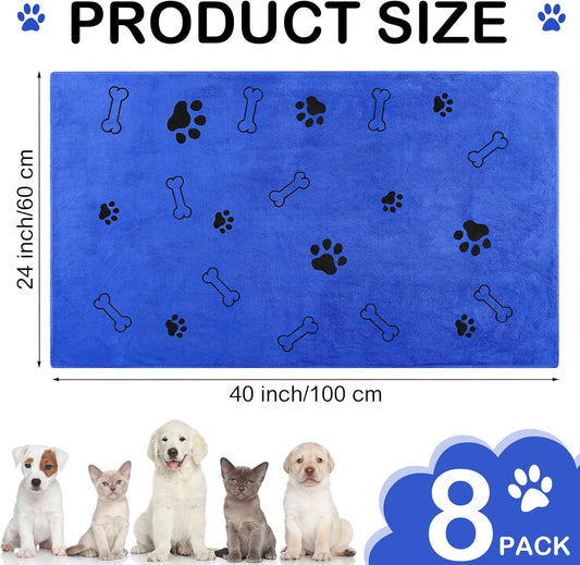 Chumia 8 Pcs Dog Towels for Drying Dogs Cats Pet Towels Bulk Puppy Microfiber Quick Drying Paw Bath Bathing Supplies Absorbent for Medium Pets(Dark Blue,40 x 24 Inch)