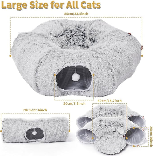 Odoland 5 Shapes Cat Tunnels with Fluffy Bed - Indoor Cats Cave Tunnels with 20 Pet Toys, DIY Kittens Donut Tunnel and Variety Kitten Toy Set for Puppy Rabbit