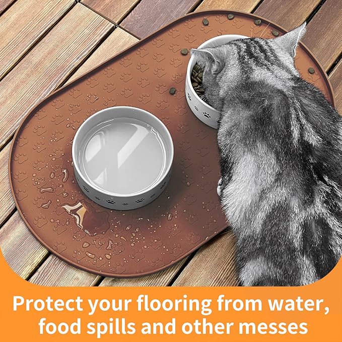 KPWACD Pet Placemat for Dog and Cat, Anti-Slip Waterproof Dogs Feeding Bowl Mat Prevent Food and Water Overflow, Silicone Puppy Dish Mats Suitable for Small Medium Big Pets, Brown, 19" * 12"