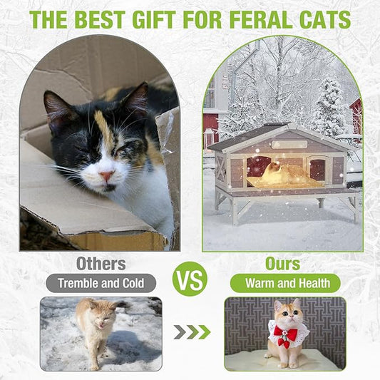 GUTINNEEN Outdoor Cat House for Winter Weatherproof Feral Cat Shelter with Large Porch Balcony Escape Doors