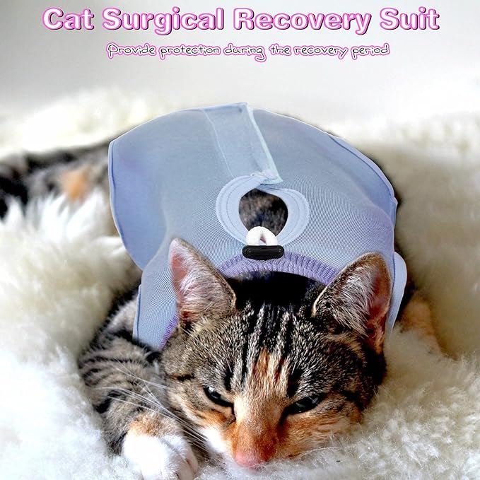 Nuanchu 3 Pieces Cat Recovery Suit Kitten Recovery Suit E-Collar Alternative for Cats and Dogs Abdominal Skin Anti Licking Pajama Clothes Sets(Solid Pattern,Small)