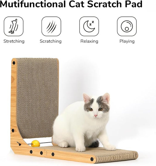 FUKUMARU Cat Scratcher, 18.9 Inch L Shape Cat Scratch Pad, Vertical Cat Scratcher Wall Mounted, Cat Scratching Cardboard with Ball Toy for Indoor Cats